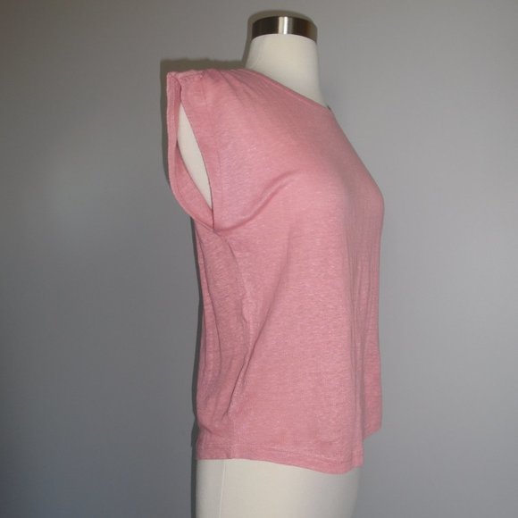 Frame Denim Slouchy Sleeveles Organic Linen Peony Pink Tank Top Tee - Picture 4 of 8